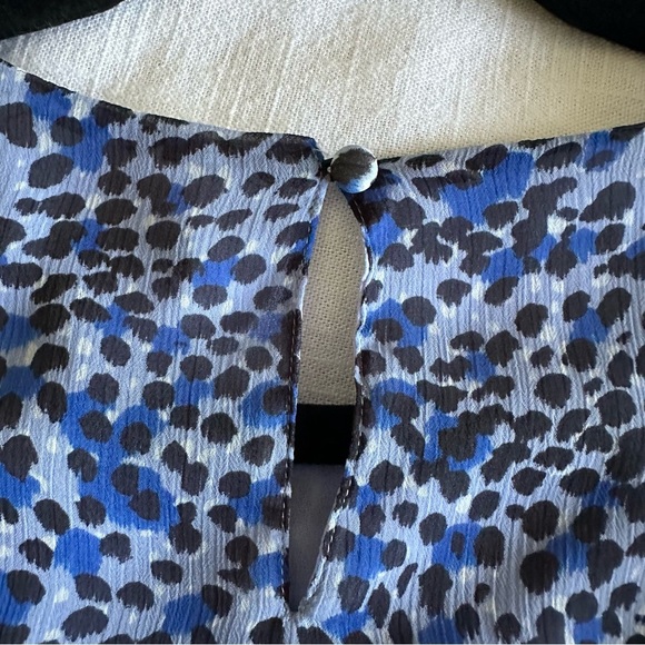 Express Leopard Animal Print Tiered Ruffle Peplum Womens Blue Top M Boho Chiffon - Picture 6 of 12